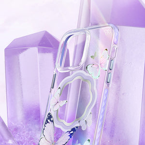 Kingxbar Butterfly Series magnetic case for iPhone 14 Pro Max MagSafe case with butterflies blue