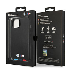 Case BMW BMHCP14S22PTDK iPhone 14 6.1 "black / black Leather Stamp Tricolor