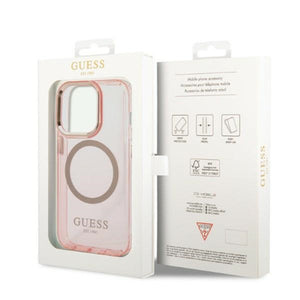 Guess GUHMP14LHTCMP iPhone 14 Pro 6.1" pink/pink hard case Gold Outline Translucent MagSafe
