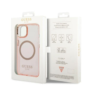 Guess GUHMP14SHTCMP iPhone 14 6.1" pink/pink hard case Gold Outline Translucent MagSafe