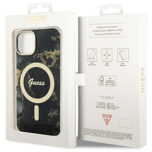 Guess GUHMP14SHTMRSK iPhone 14 6.1" black/black hardcase Golden Marble MagSafe