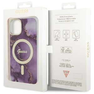 Guess GUHMP14SHTMRSU iPhone 14 6.1" purple/purple hardcase Golden Marble MagSafe