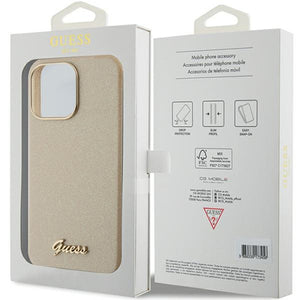 Guess Glitter Glossy Script case for iPhone 15 Pro Max - gold