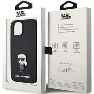 Karl Lagerfeld Fixed Glitter Ikonik Logo Metal Pin case for iPhone 15 - black