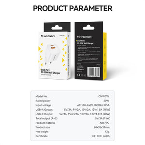 Wozinsky CMWCW 20W USB-C / USB-A Wall Charger - White