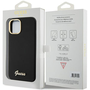 Guess Silicone Script Metal Logo & Frame case for iPhone 15 - black