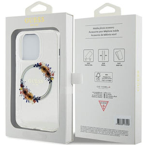 Guess IML Flowers Wreatch MagSafe case for iPhone 15 Pro - transparent