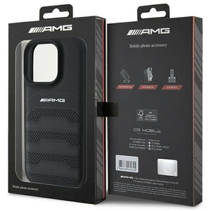 AMG Leather Debossed Lines Black Logo iPhone 16 Pro Max Case - Black