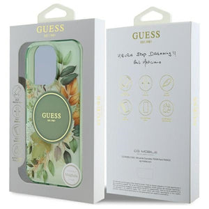 Guess IML Flower & Tonal Circle MagSafe case for iPhone 16 Pro - green