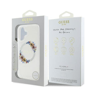 Guess IML Flowers Wreath MagSafe iPhone 16 Plus Case - Clear