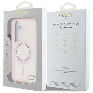Guess Rhinestones Printed Classic Logo MagSafe Samsung Galaxy S25 Case Pink
