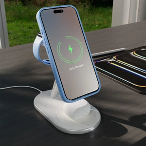 Puro Mag Station Qi2 3-in-1 Wireless Charger Compatible with MagSafe - White