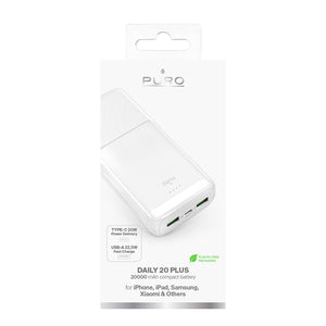 Powerbank Puro DAILY 20 PLUS 20000mAh 2x USB-A / 1x USB-C 22.5W PD AFC - white