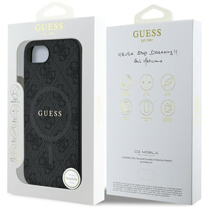 Guess PU Leather 4G Colored Ring Case with MagSafe for iPhone 16e - Black