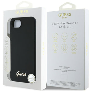 Guess Silicone Script Metal Logo MagSafe iPhone 16e Case - Black