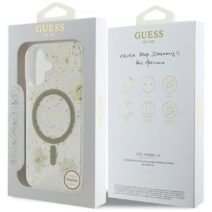 Guess Resin Flowers Glitter MagSafe iPhone 16 Case - Beige