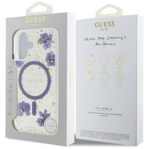 Guess Resin Flowers Glitter MagSafe case for iPhone 16 - purple