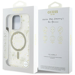 Guess Resin Flowers Glitter MagSafe iPhone 16 Pro Case - Beige