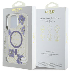 Guess Resin Flowers MagSafe iPhone 16 Pro Max Case - Purple