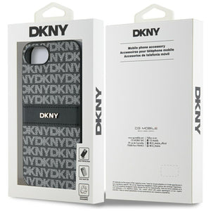 DKNY Repeat Texture Pattern with Tonal Stripe case for iPhone 16e - black