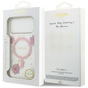 Guess Resin Flowers Glitter MagSafe Case for iPhone 17 Pro Max - Pink