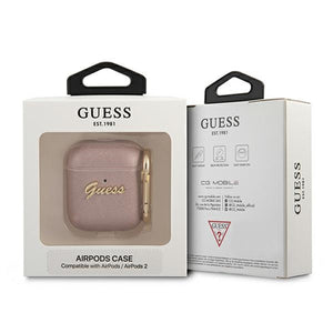 Guess GUA2SASMP AirPods cover pink/pink Saffiano Script Metal Collection