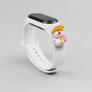 Strap Xmas for Xiaomi Mi Band 3 / 4 Christmas Silicone Strap Bracelet with Snowman - White