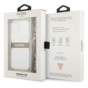 Guess GUHCP13SKC4GBGO iPhone 13 mini 5.4" Transparent hardcase 4G Brown Strap Gold Chain