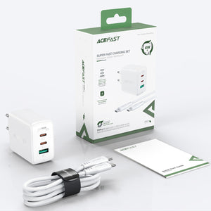 Acefast 2in1 wall charger 2x USB-C / USB-A 65W, PD, QC 3.0, AFC, FCP (set with USB-C 1.2m cable) white (A13 white)