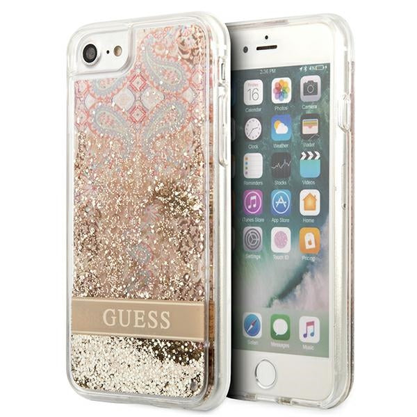 Guess Paisley Liquid Glitter case for iPhone SE 2022 / SE 2020 / 7 / 8 - gold