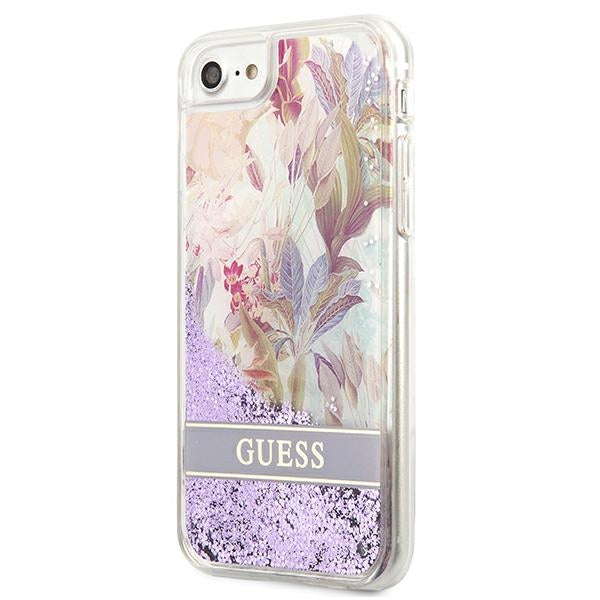 Guess Flower Liquid Glitter case for iPhone SE 2022 / SE 2020 / 7 / 8 - purple