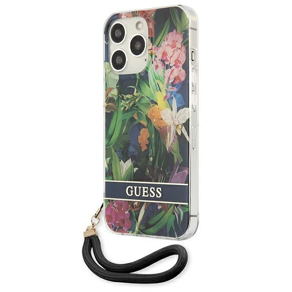 Guess GUHCP13LHFLSB iPhone 13 Pro / 13 6.1" blue/blue hardcase Flower Strap