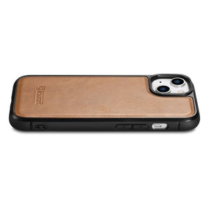 iCarer Leather Oil Wax case covered with natural leather for iPhone 14 Plus brown (WMI14220719-TN)