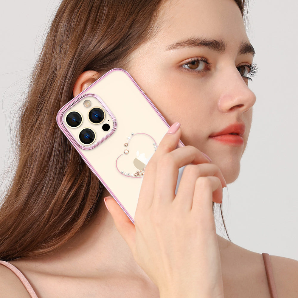 Silicone case with Swarovski crystals Kingxbar Wish Series for iPhone 14 Pro - pink