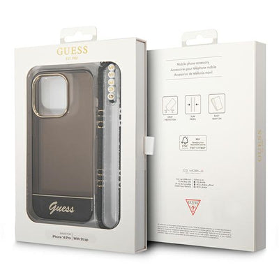 Guess Translucent Pearl Strap Case for iPhone 14 Pro - Black