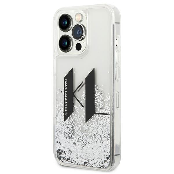 Karl Lagerfeld Liquid Glitter Big KL case for iPhone 14 Pro - silver