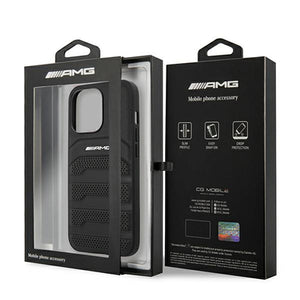AMG AMHCP14LGSEBK iPhone 14 Pro 6.1 "black / black hardcase Leather Debossed Lines