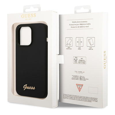 Guess Silicone Vintage Gold Logo iPhone 14 Pro Case - Black