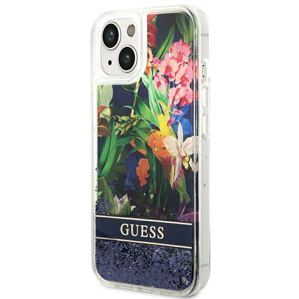 Guess GUHCP14SLFLSB iPhone 14 6.1 "blue / blue hardcase Flower Liquid Glitter