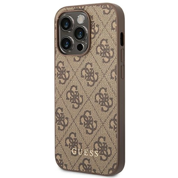 Guess iPhone 14 Pro Max 4G Metal Gold Logo Series Case - Brown