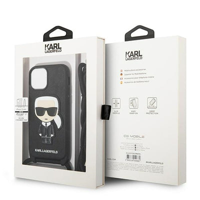 Karl Lagerfeld KLHCP13SCMNIPK iPhone 13 mini 5,4 "hardcase black / black Leather Monogram Patch and Cord Iconik
