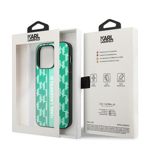 Karl Lagerfeld Monogram Stripe iPhone 14 Pro Case - Green