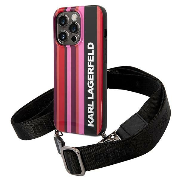 Karl Lagerfeld Color Stripes Strap Case for iPhone 14 Pro - Pink