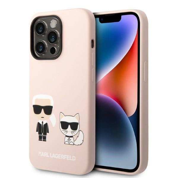 Karl Lagerfeld KLHMP14LSSKCI iPhone 14 Pro 6.1" kietas dėklas šviesiai rožinis / šviesiai rožinis silikoninis Karl & Choupette Magsafe dėklas 