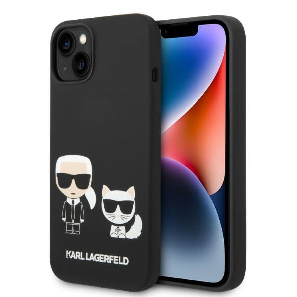 Karl Lagerfeld KLHMP14MSSKCK iPhone 14 Plus 6.7" kietas dėklas, juodas / juodas skysto silikono Karl & Choupette Magsafe dėklas
