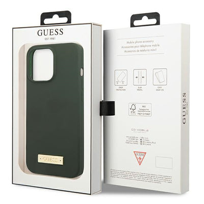 Guess Silicone Logo Plate MagSafe case for iPhone 13 Pro / iPhone 13 - green