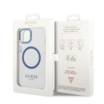 Guess Metal Outline MagSafe case for iPhone 14 Plus - blue