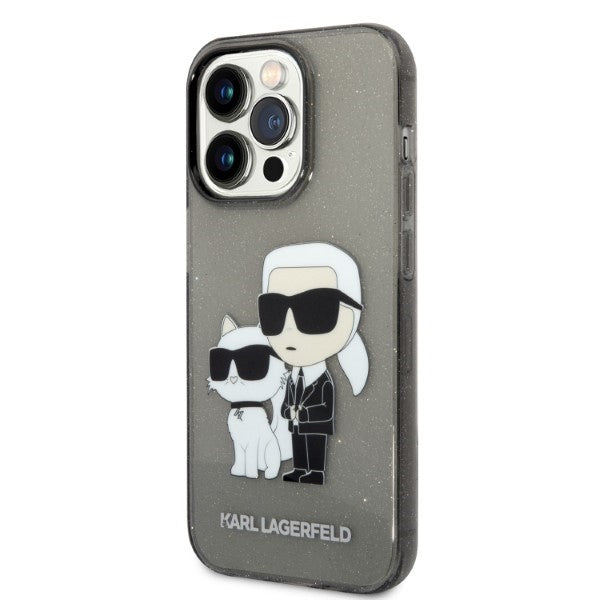 Karl Lagerfeld Glitter Karl&amp;Choupette case for iPhone 14 Pro - black