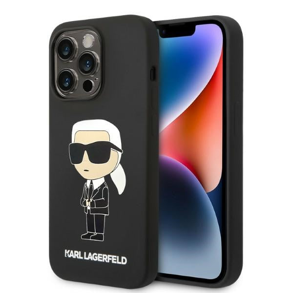 Karl Lagerfeld KLHMP14XSNIKBCK iPhone 14 Pro Max 6.7" kietas dėklas, juodas/juodas, silikoninis Ikonik Magsafe 