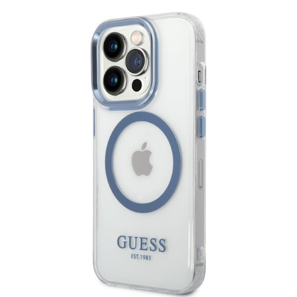 Guess GUHMP14XHTRMB iPhone 14 Pro Max 6.7" blue/blue hard case Metal Outline Magsafe